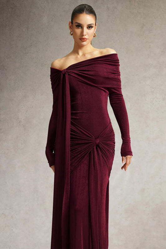 Jillian Off Shoulder Ruched Red Dress