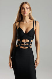 Nerissa Buckled Cascade Label Dress