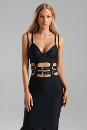 Nerissa Buckled Cascade Label Dress