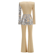 Deep V Shaped Sequined Long Sleeved Jumpsuit - thelatestlabels