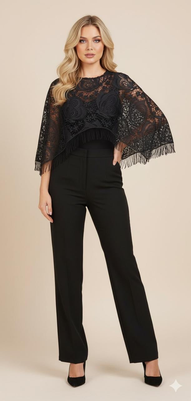 Noir Elegance Crochet Cape