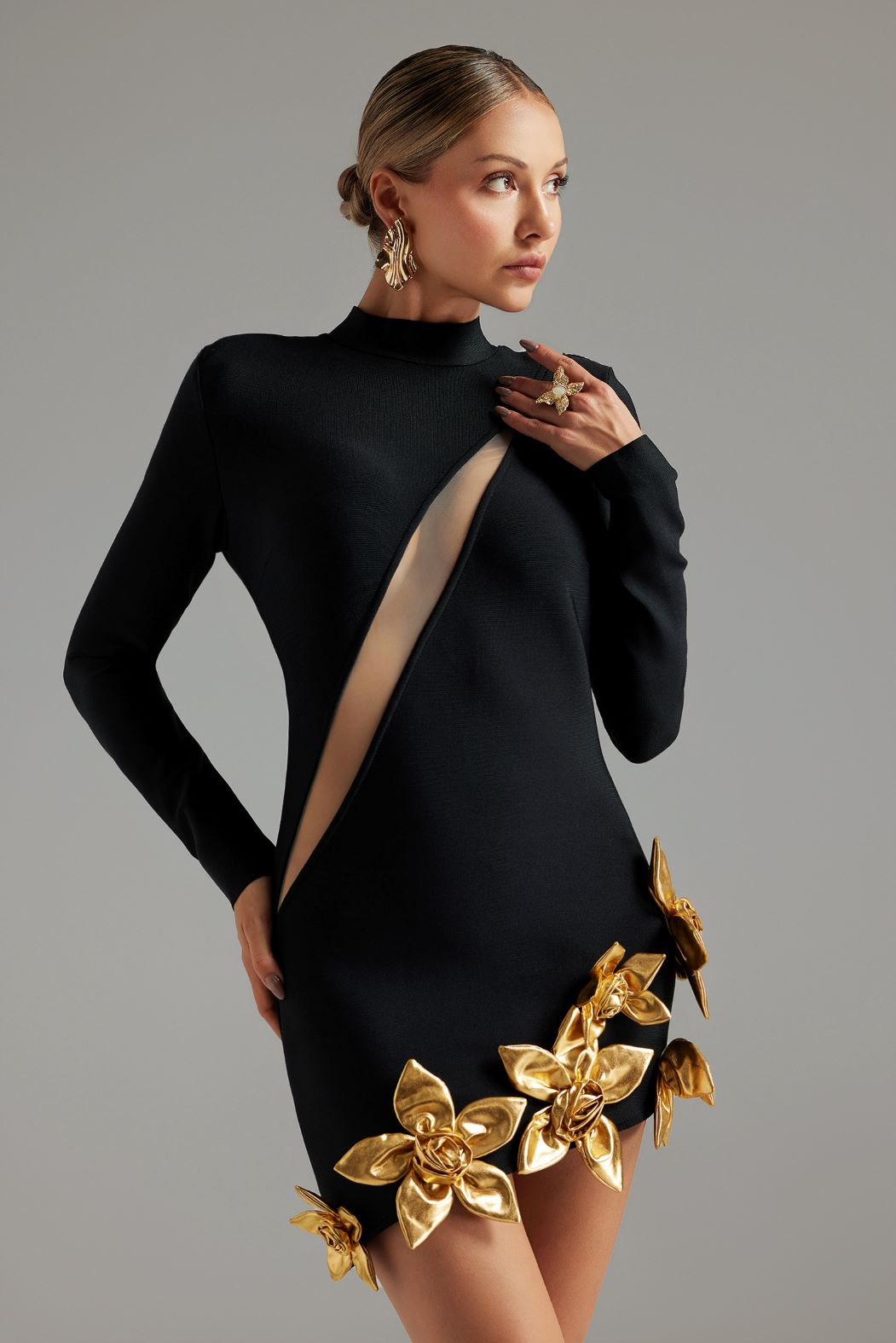 Golden Petal Statement Dress
