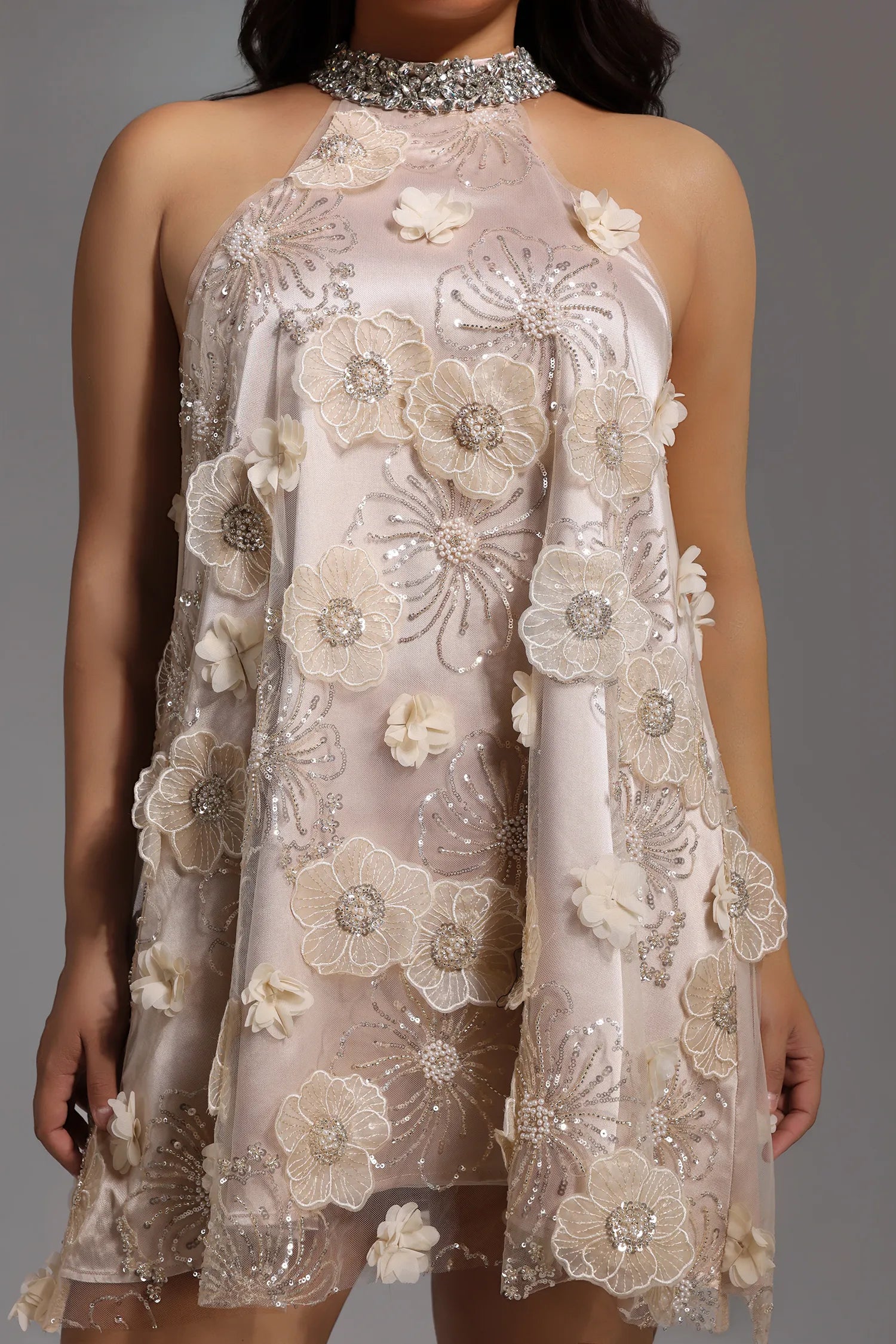 Blossom Luxe Embellished Halter Mini Dress