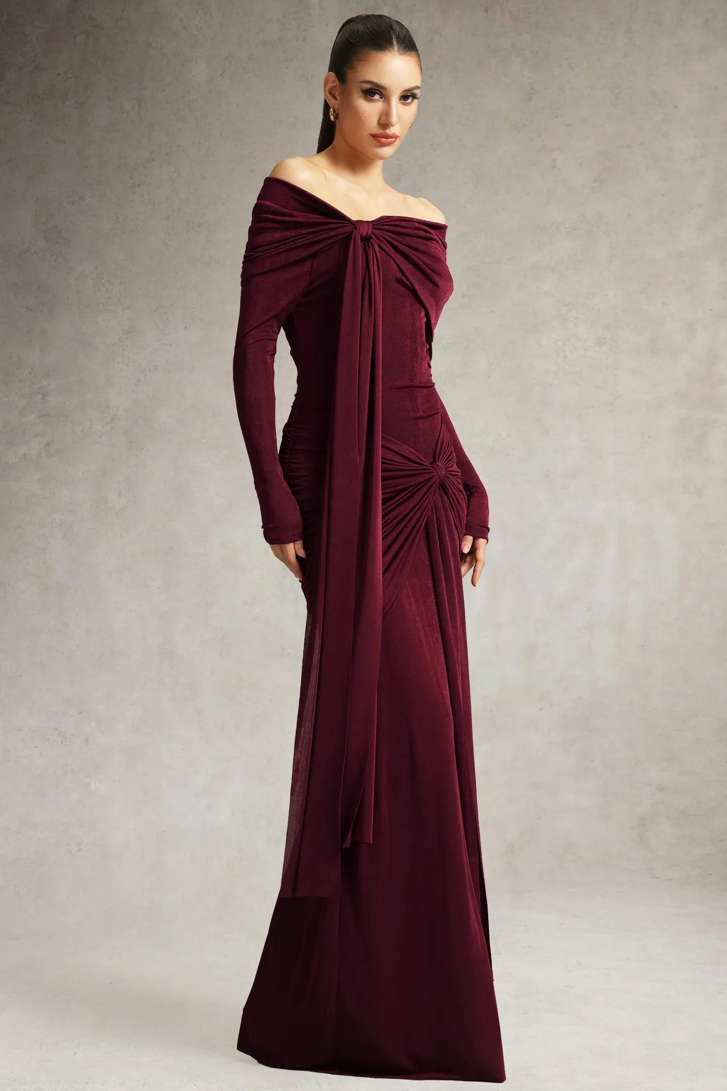 Jillian Off Shoulder Ruched Red Dress
