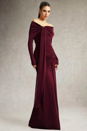 Jillian Off Shoulder Ruched Red Dress