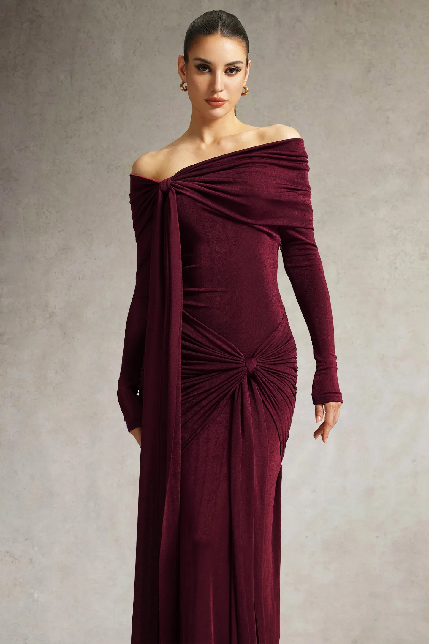 Jillian Off Shoulder Ruched Red Dress