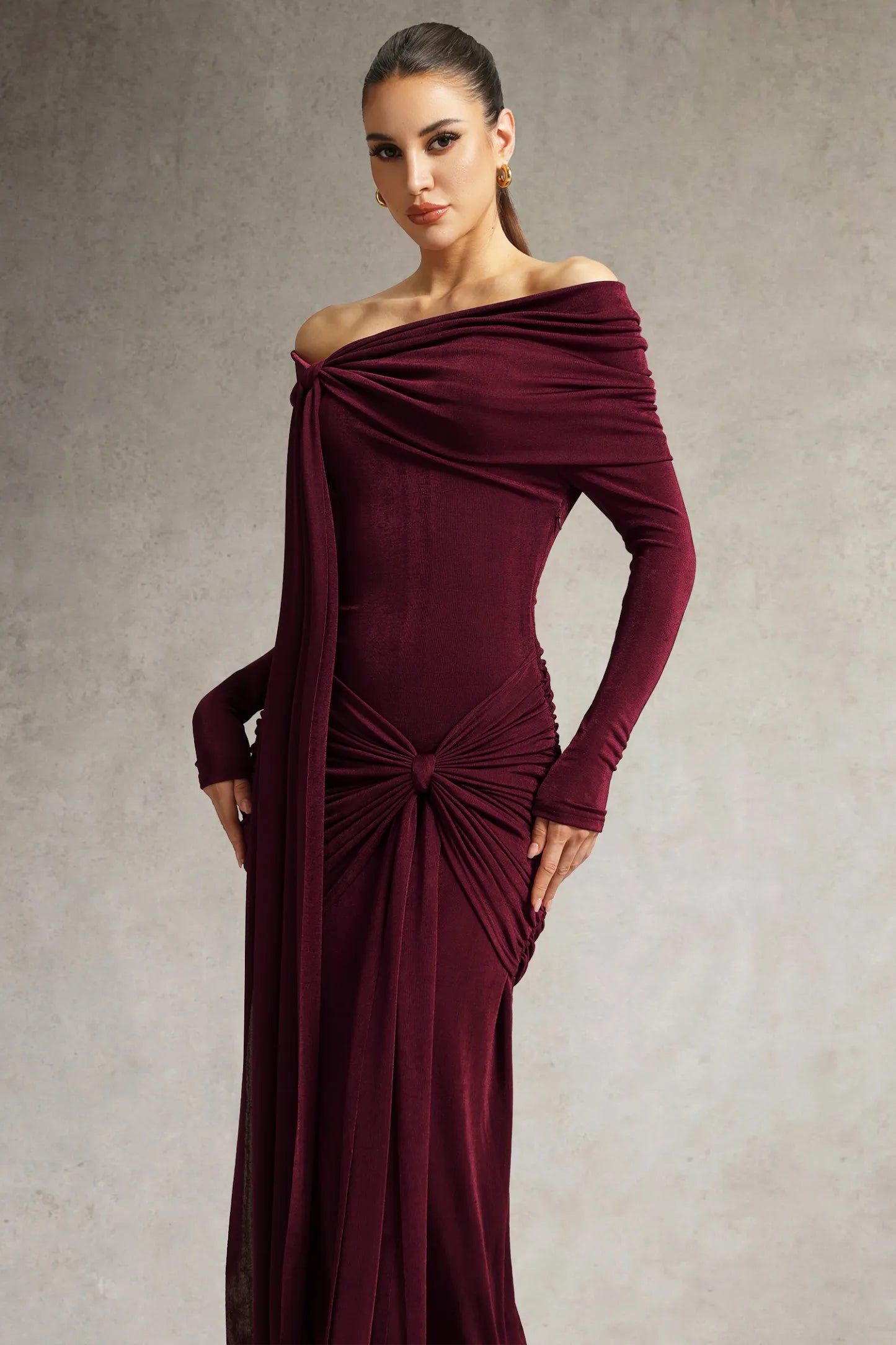 Jillian Off Shoulder Ruched Red Dress