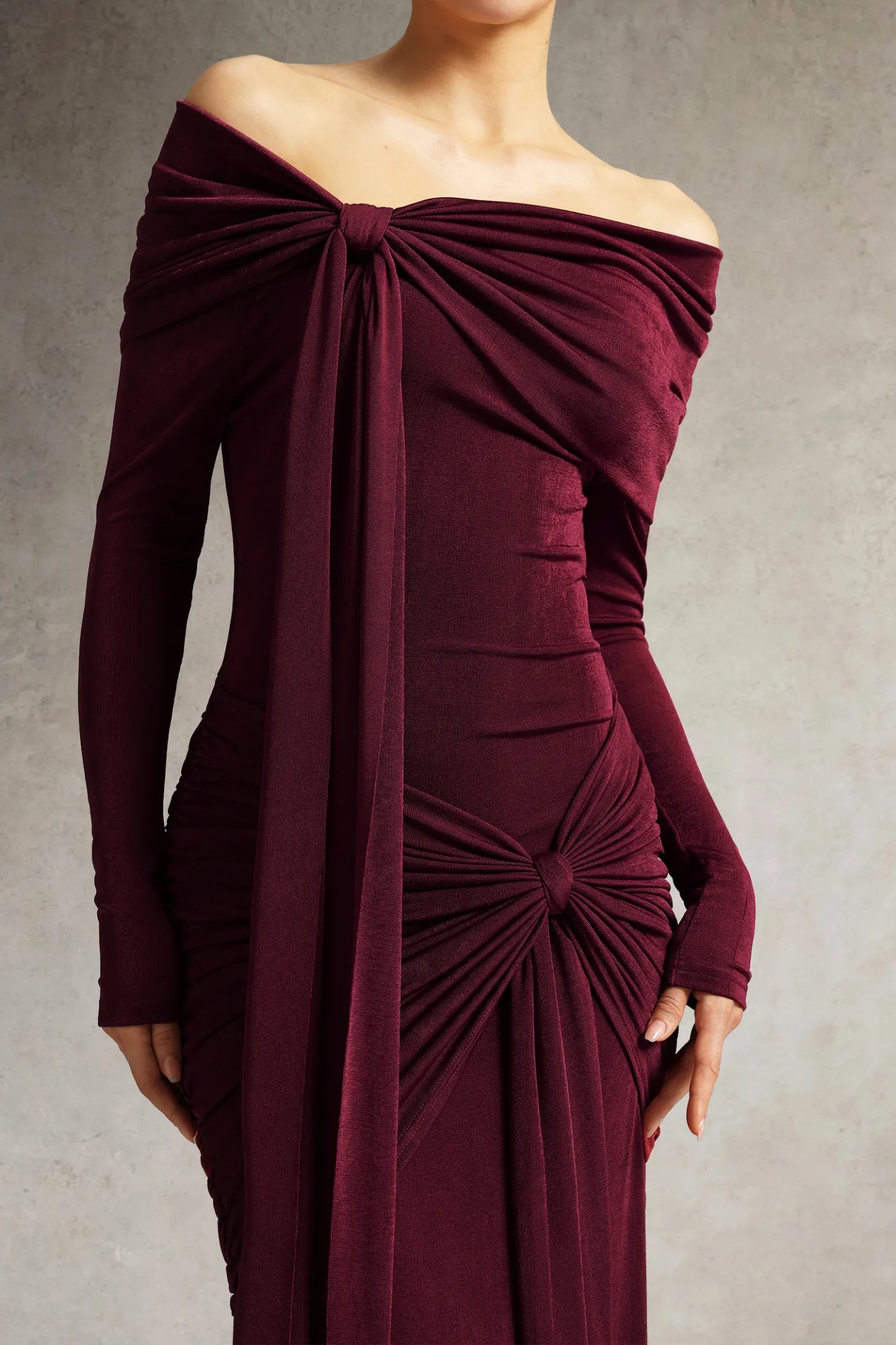 Jillian Off Shoulder Ruched Red Dress
