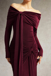 Jillian Off Shoulder Ruched Red Dress