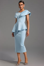 Blue Grace Peplum Midi Dress