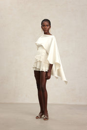 White Ruffle Cape Dress