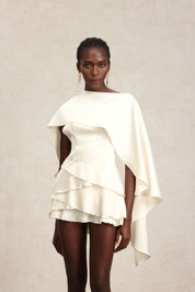 White Ruffle Cape Dress