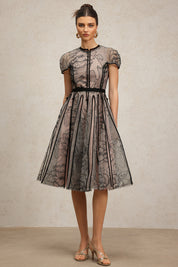 Black lace overlay midi Dress