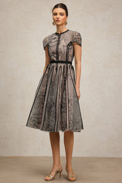 Black lace overlay midi Dress