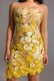 Sunlit Blossom Strapless Mini