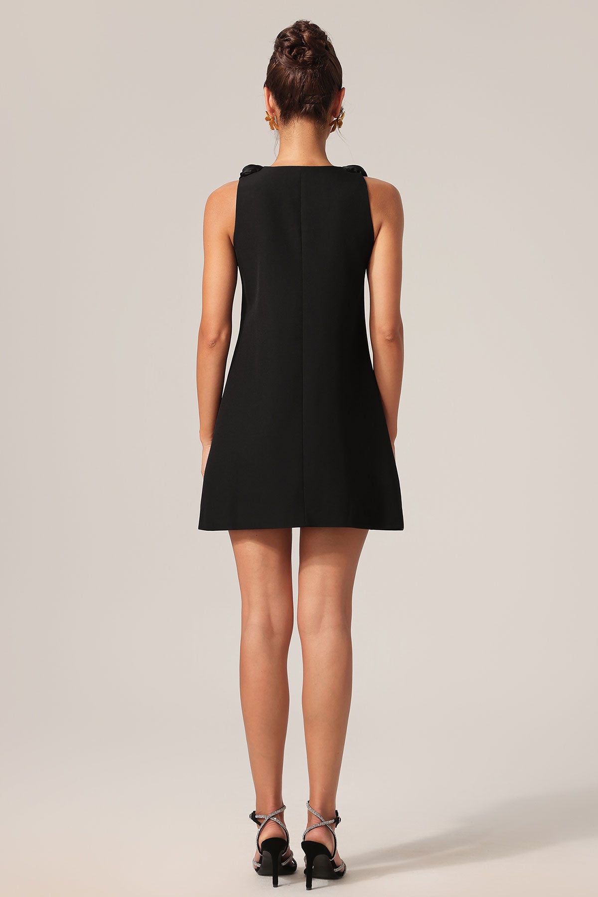 Black mini dress with ruffle straps