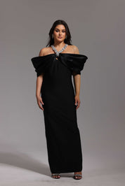 Scarlet Aurora Crystal-Halter Couture Gown