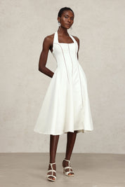 White Halter Midi Dress