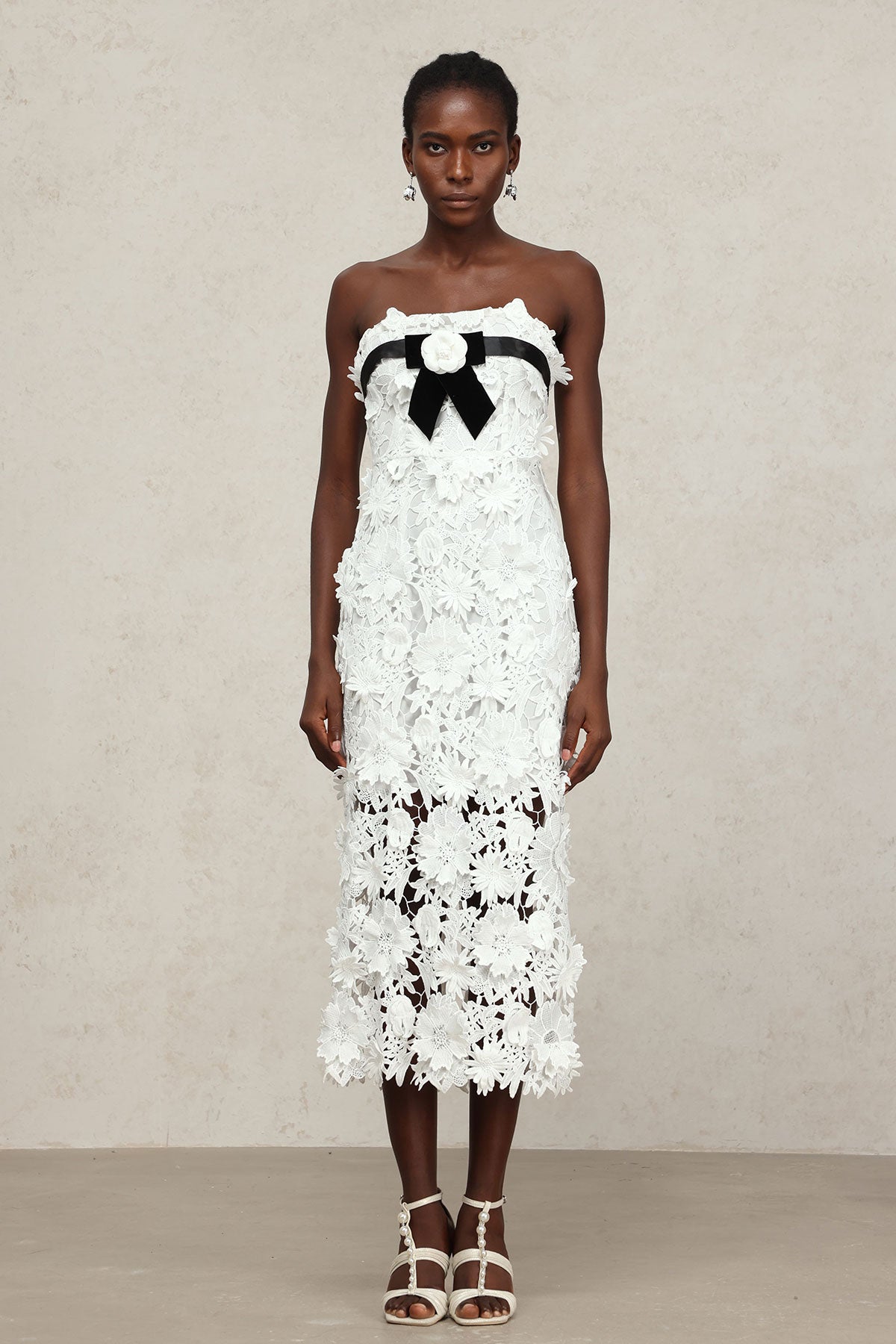 White Strapless Midi Dress