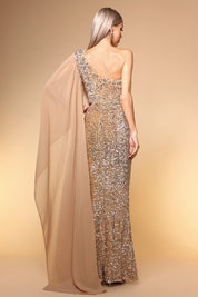 Gold Sequin One-Shoulder Mermaid Gown