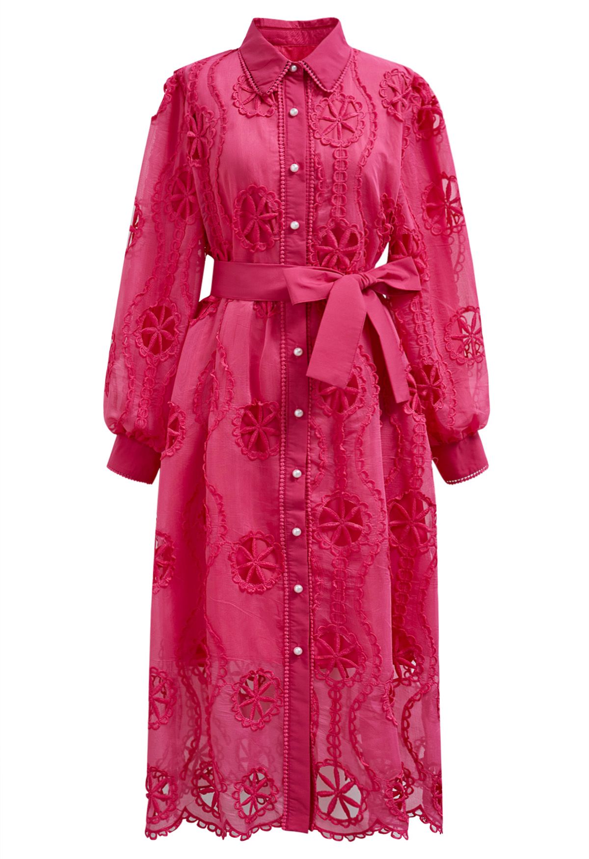 Magenta Pearl Lace Shirt Dress