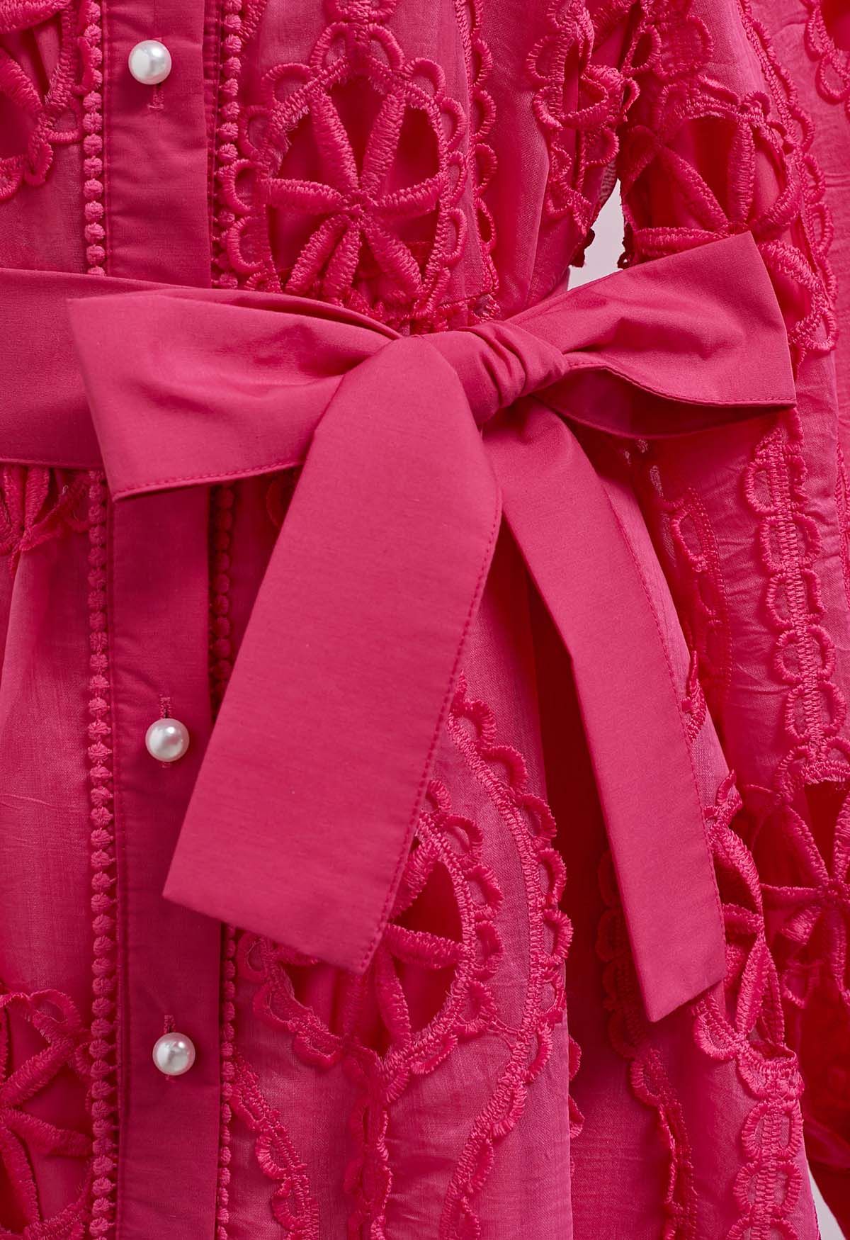 Magenta Pearl Lace Shirt Dress
