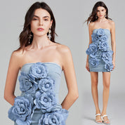 Denim Bloom Mini Dress