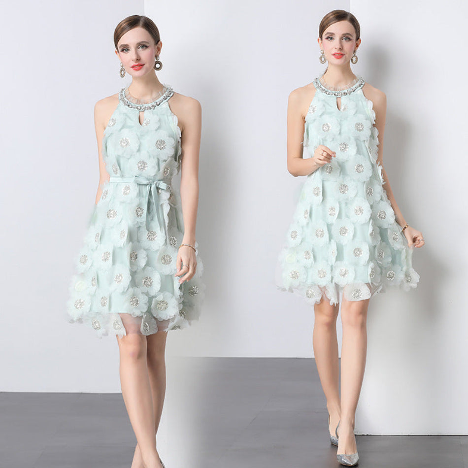 Aqua Petal Tulle Mini Dress