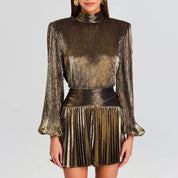 Aurora Metallic Pleated Mini Dress