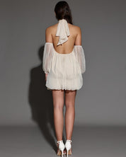 Ethereal Glow Off-Shoulder Halter Mini Dress