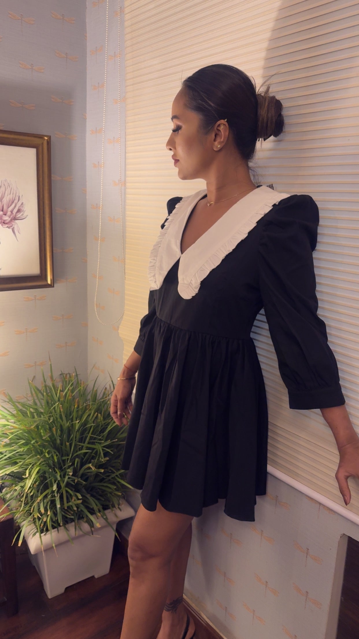Classic Collar Puff Sleeve Dress