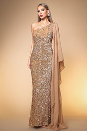 Gold Sequin One-Shoulder Mermaid Gown