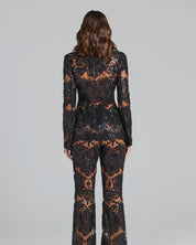 Black Sheer Floral Lace Pantsuit