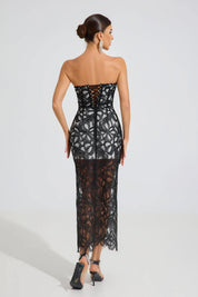 Lace Embroidered Strapless Long Dress