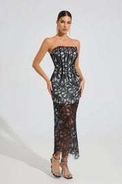 Lace Embroidered Strapless Long Dress