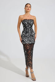 Lace Embroidered Strapless Long Dress