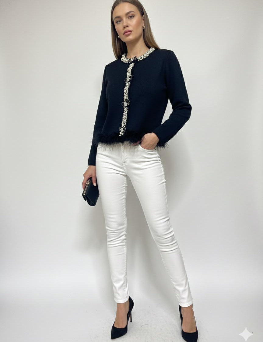 Frost Charm Feather-Trim Jacket