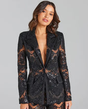 Black Sheer Floral Lace Pantsuit
