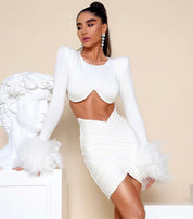 Aurora Feather-Trim Mini Dress