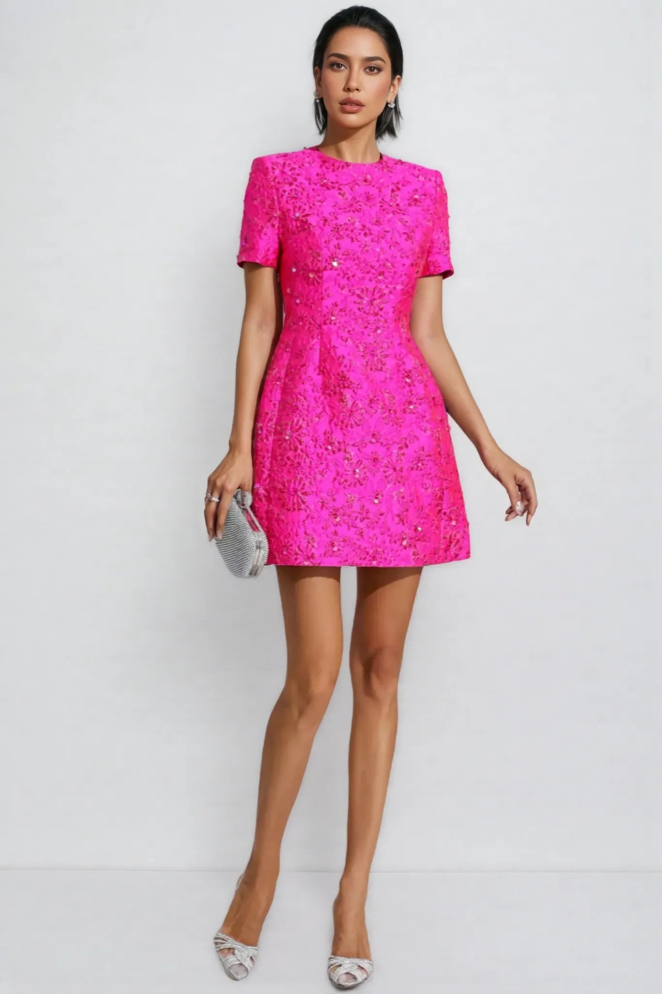 Fuchsia Crystal Bloom Mini Dress