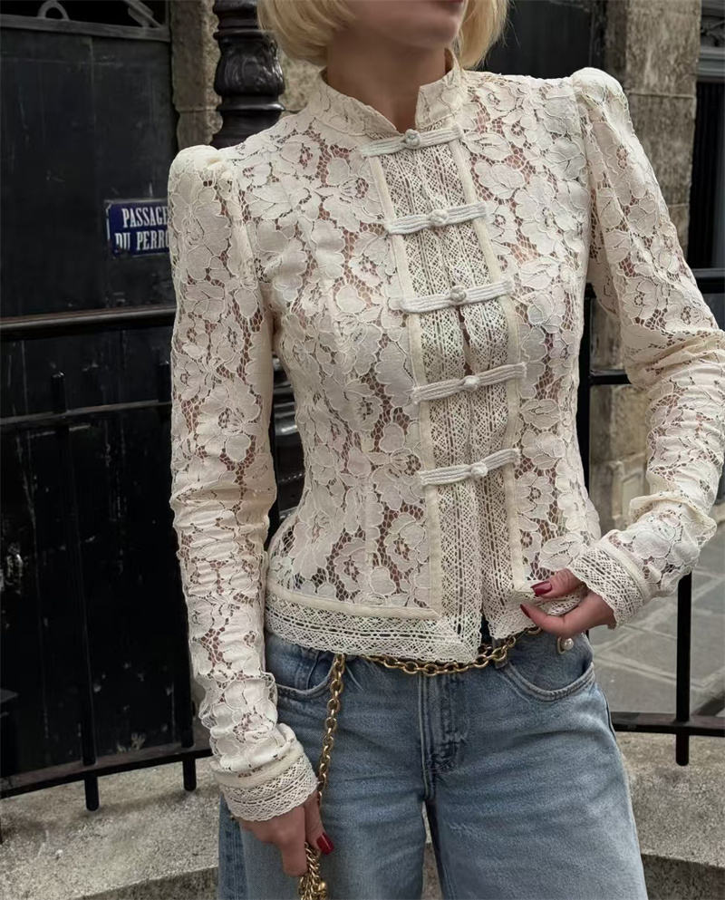 Lace Mandarin Collar Top