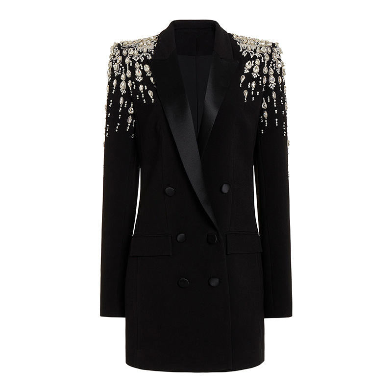 Sequin-Shoulder Black Blazer Mini Dress
