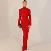 Crimson Contour High-Neck Gown