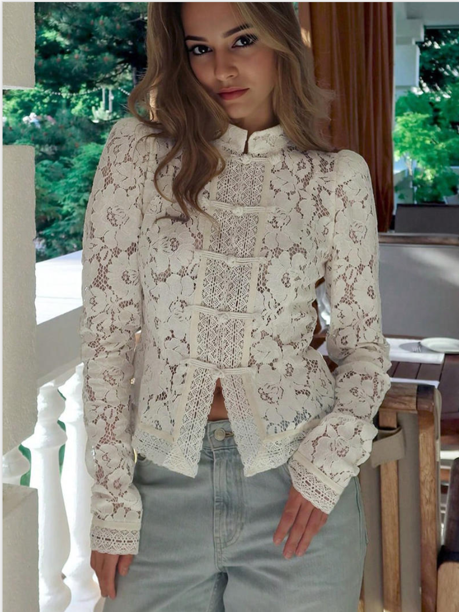 Lace Mandarin Collar Top