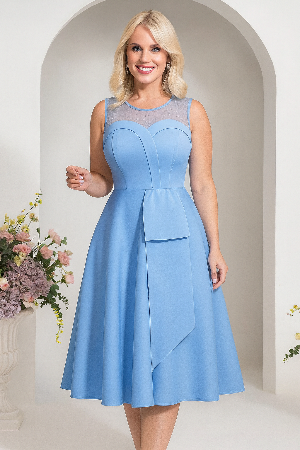 Serenity Sleeveless A-Line Dress – Sky Blue