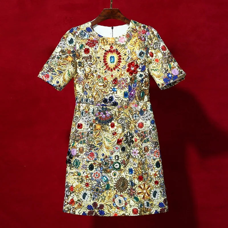 Golden Tapestry Floral Dress