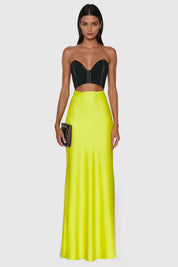 Black Bustier Cut-Out Neon Yellow Maxi Dress