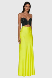 Black Bustier Cut-Out Neon Yellow Maxi Dress