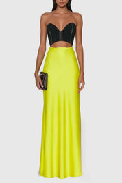 Black Bustier Cut-Out Neon Yellow Maxi Dress