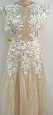 floral appliqué bodice  midi dress